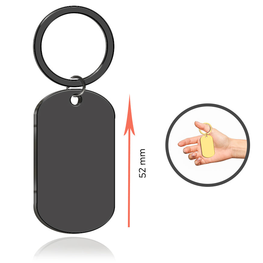 52mm black oval keychain with engraved text – Custom personalised gift