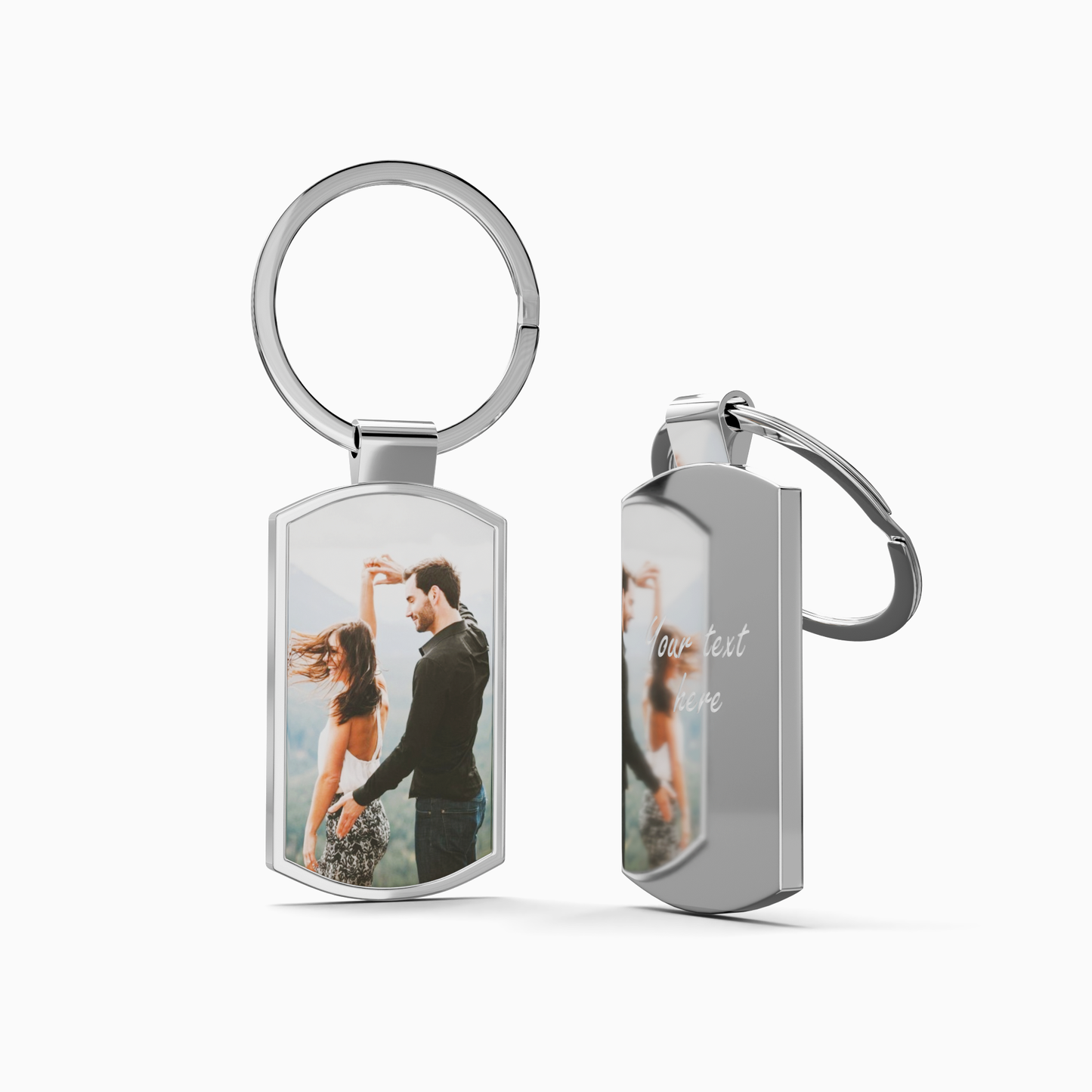 A couple holding Charmify’s personalised silver keyring — a symbol of their everlasting love