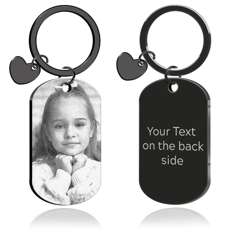 Personalised black keychain with a custom photo of a pretty girl – Elegant and unique accessory