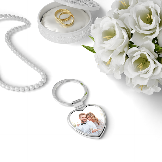 His & Hers Wedding Keyring – Custom Engraved Silver Heart