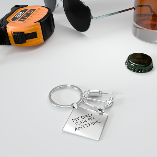 Personalised Rhombus Keychain with Hammer & Screwdriver Design – Custom Gift for Men in Silver